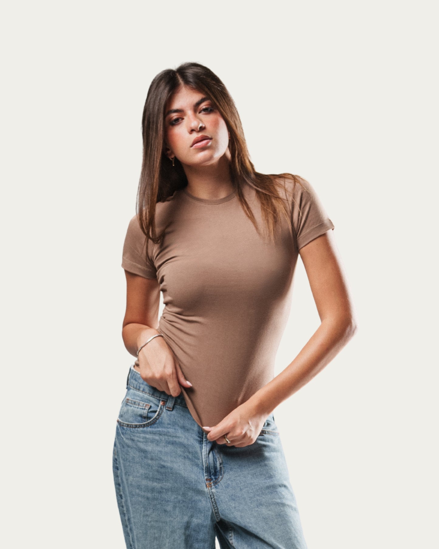 WOMEN’S MOCHA STRETCH CREW TEE