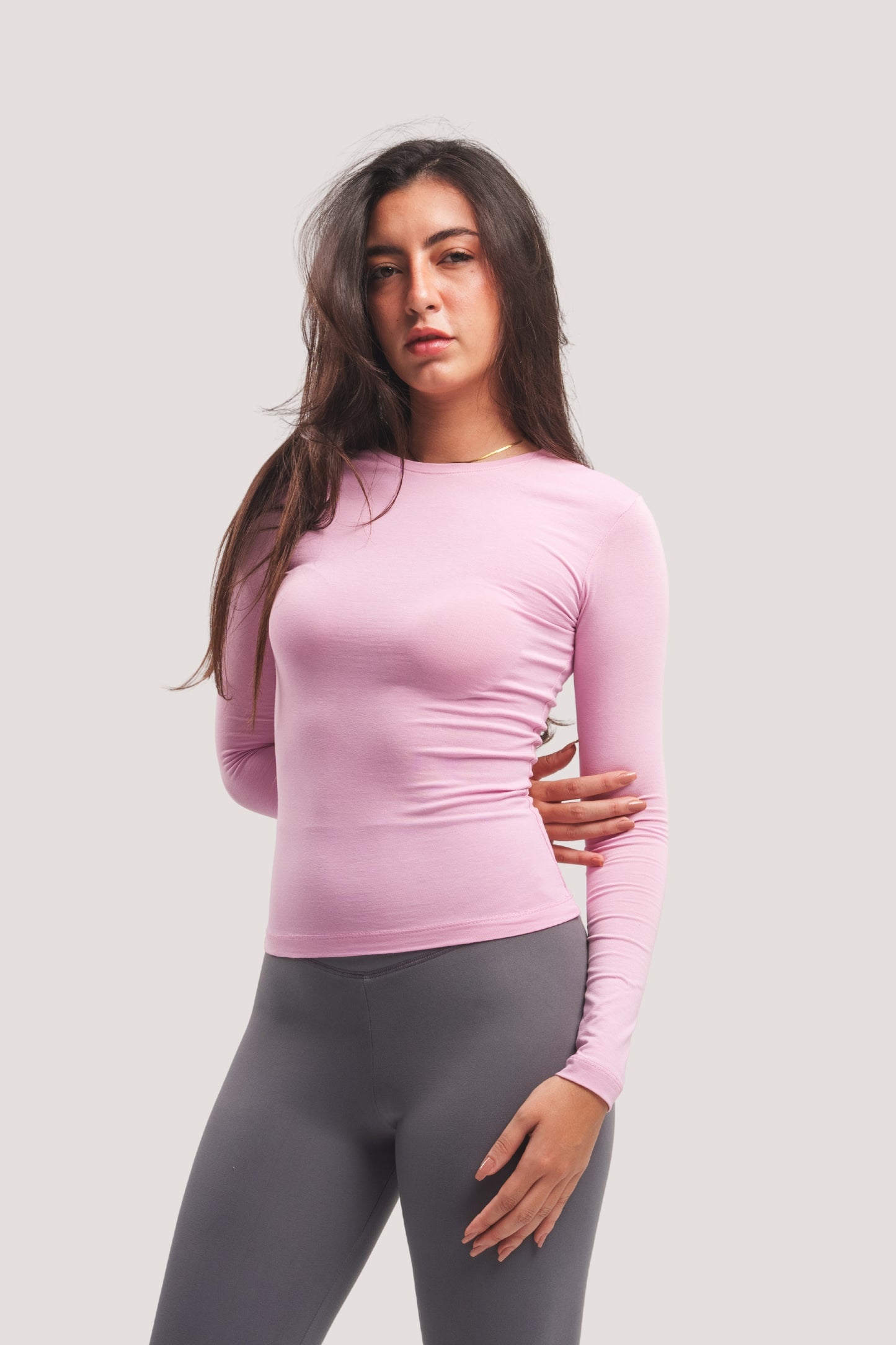 WOMEN'S PINK CREW NECK LONG SLEEVE