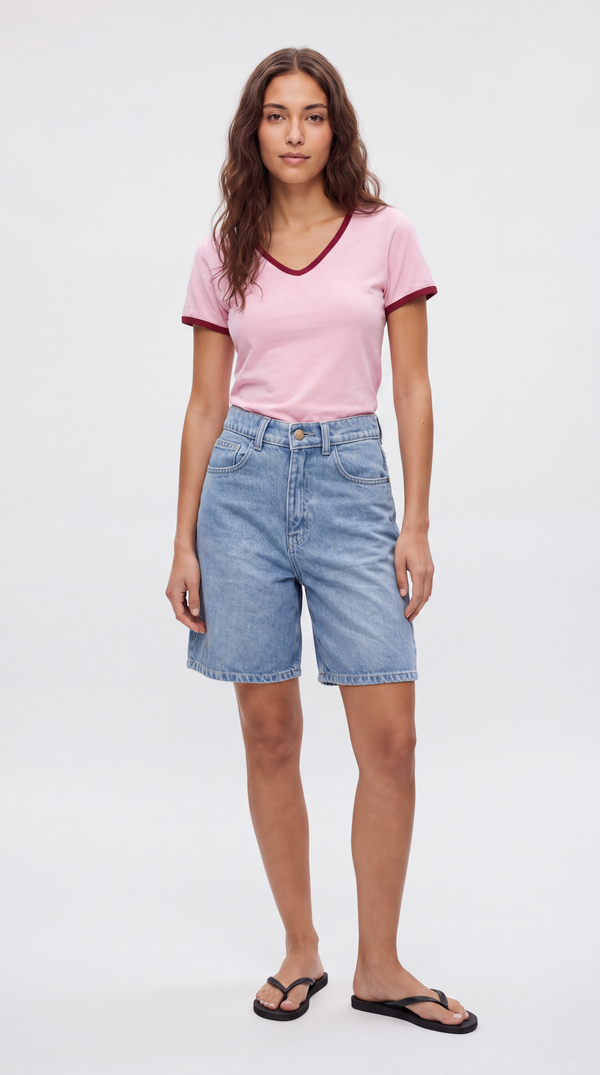 Two Tone V-Neck Tee